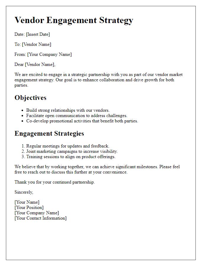 Letter template of vendor market engagement strategy