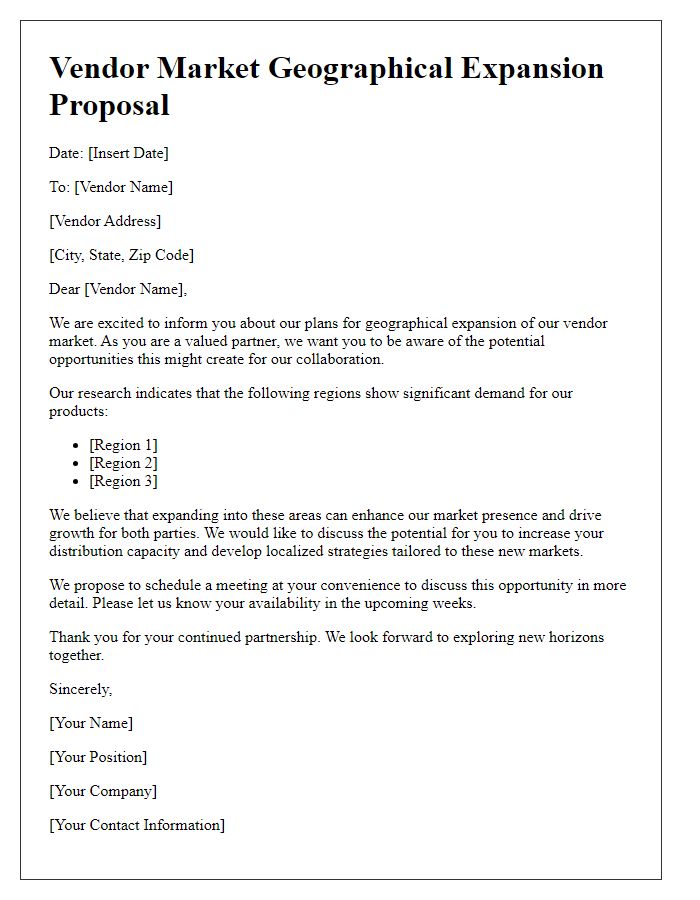 Letter template of vendor market geographical expansion