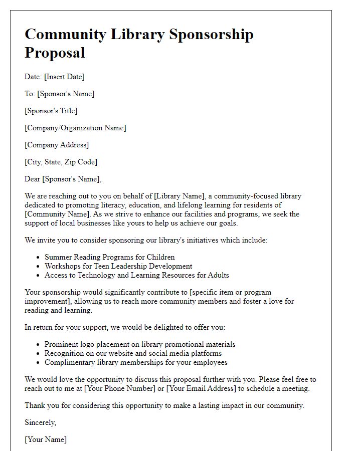 Letter template of Community Library Sponsorship Proposal