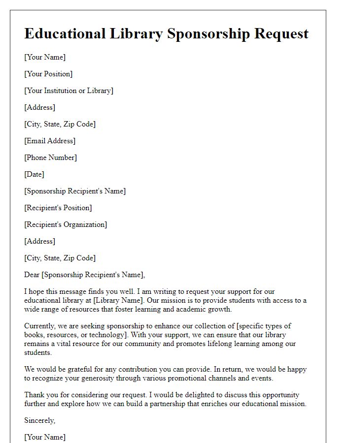 Letter template of Educational Library Sponsorship Request