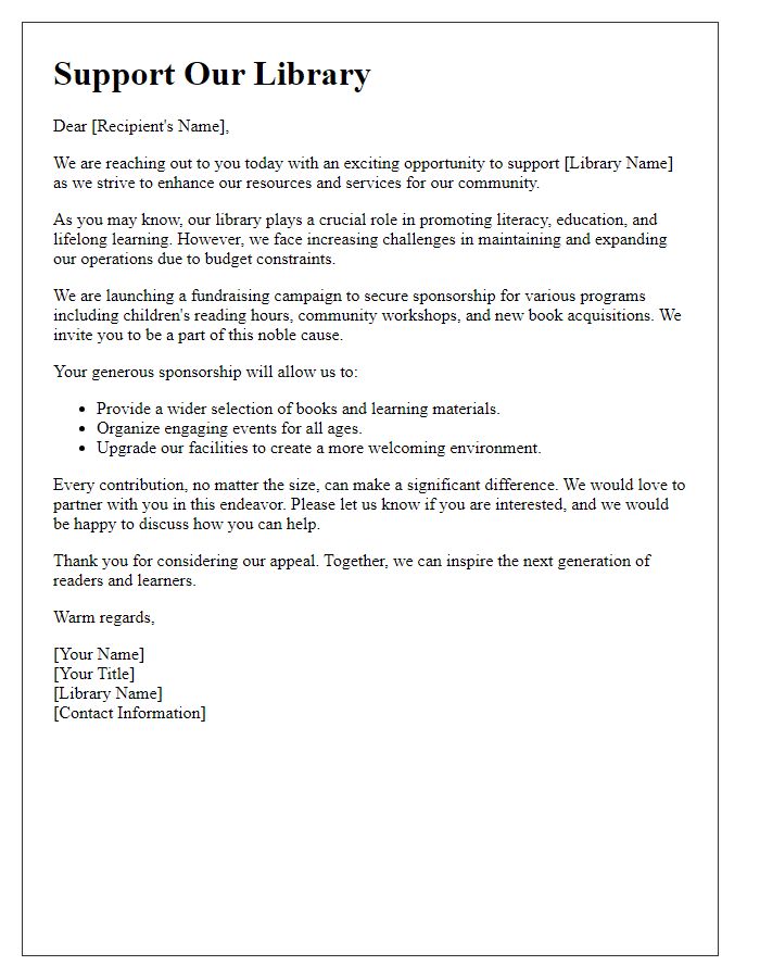 Letter template of Fundraising Appeal for Library Sponsorship