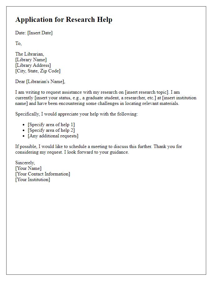 Letter template of application for research help at the library