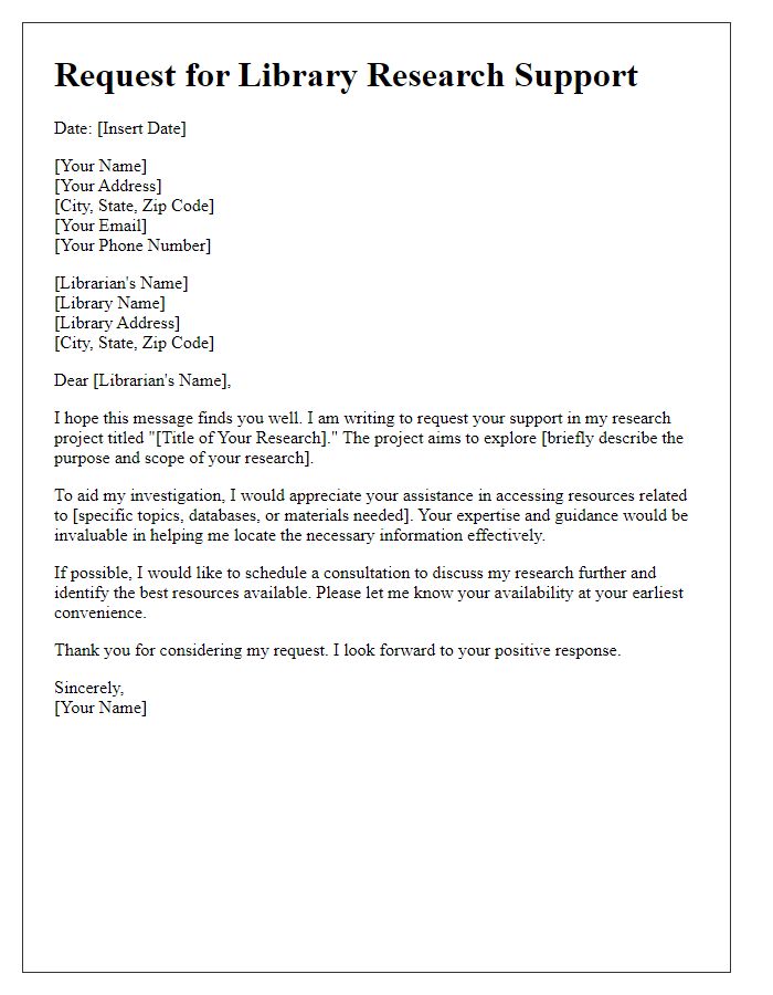 Letter template of request for library research support