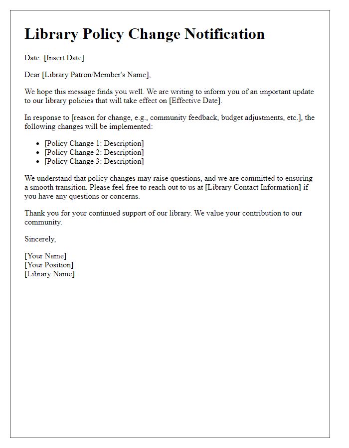 Letter template of library policy change notification