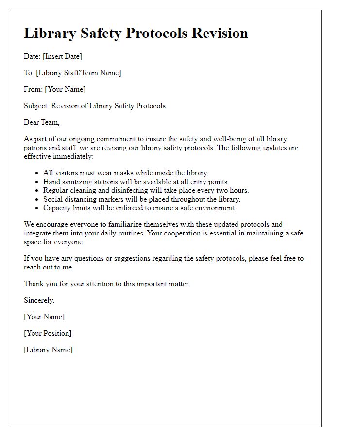 Letter template of library safety protocols revision