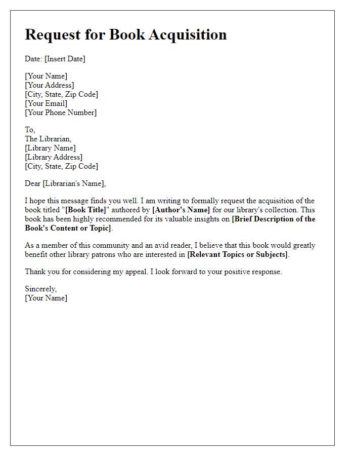 Letter template of appeal for library book acquisition