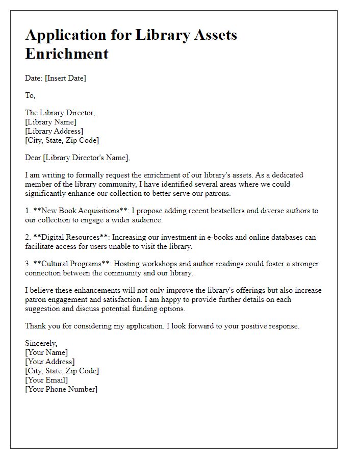 Letter template of application for library assets enrichment