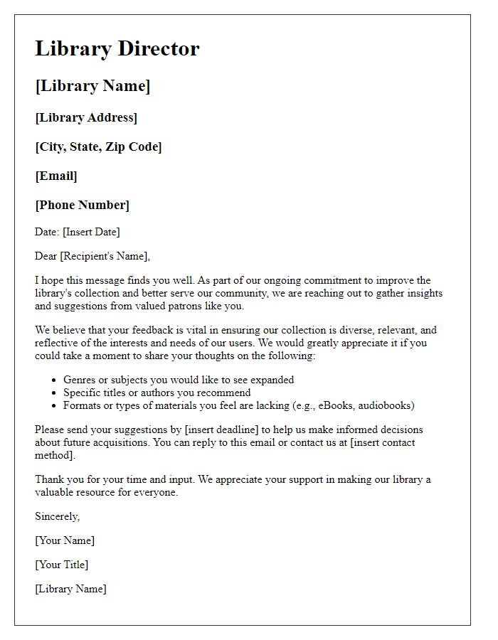 Letter template of communication for library collection improvement