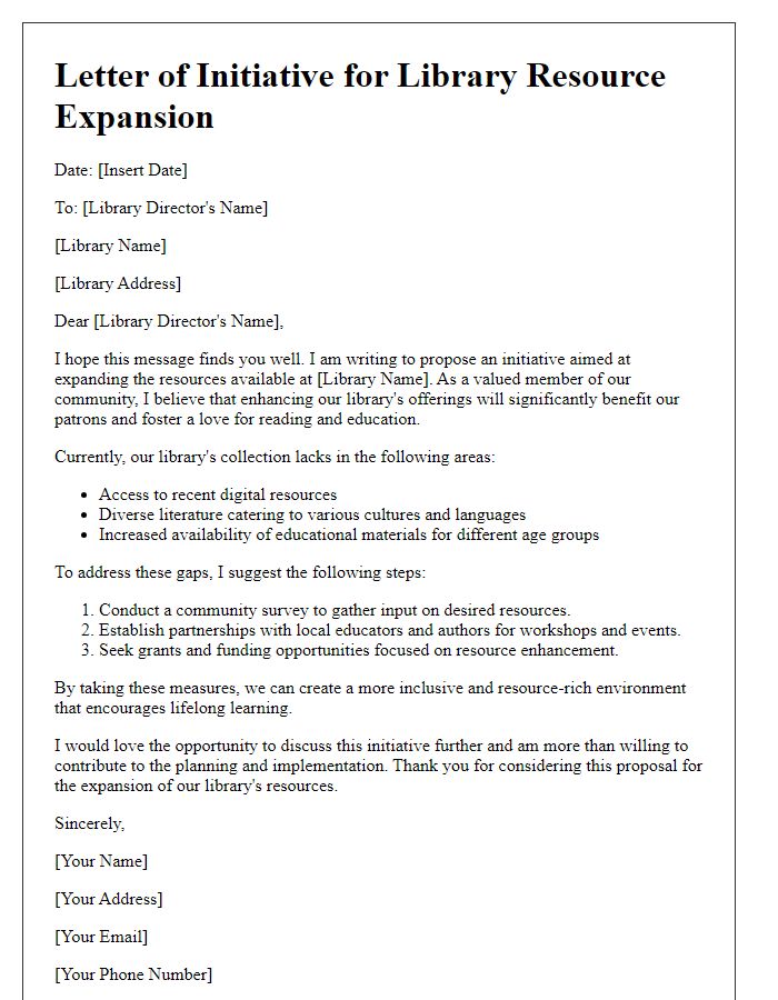 Letter template of initiative for library resource expansion