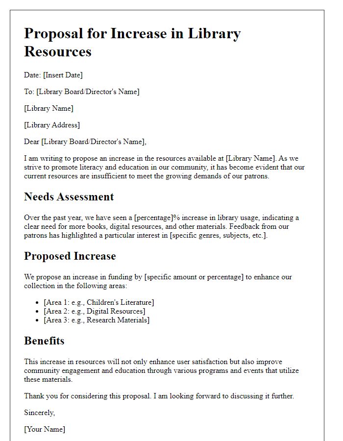 Letter template of proposal for library resource increase