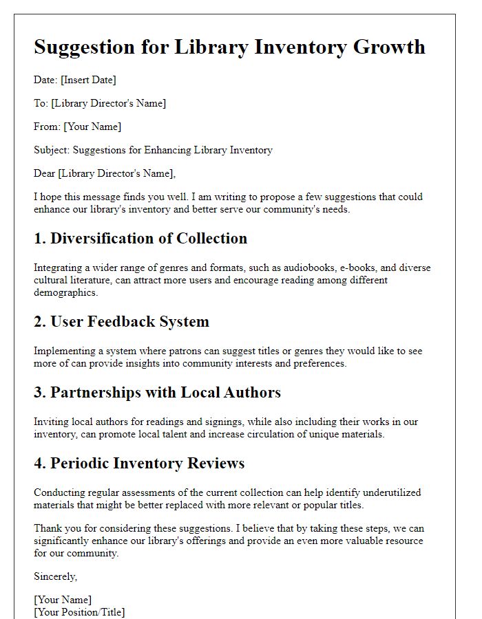 Letter template of suggestion for library inventory growth