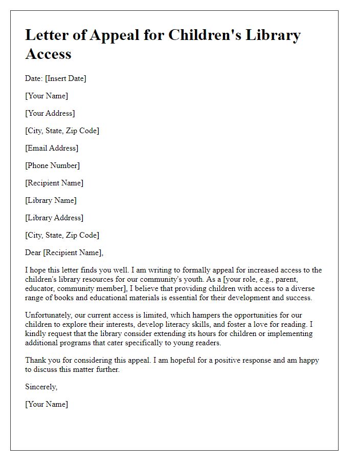 Letter template of appeal for childrens library access