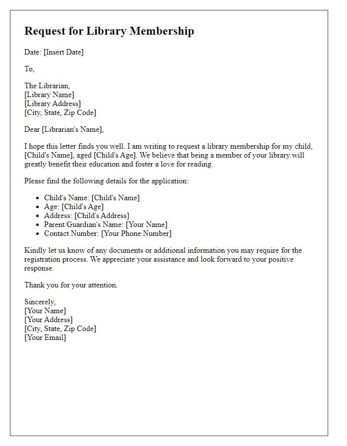 Letter template of request for child's library membership