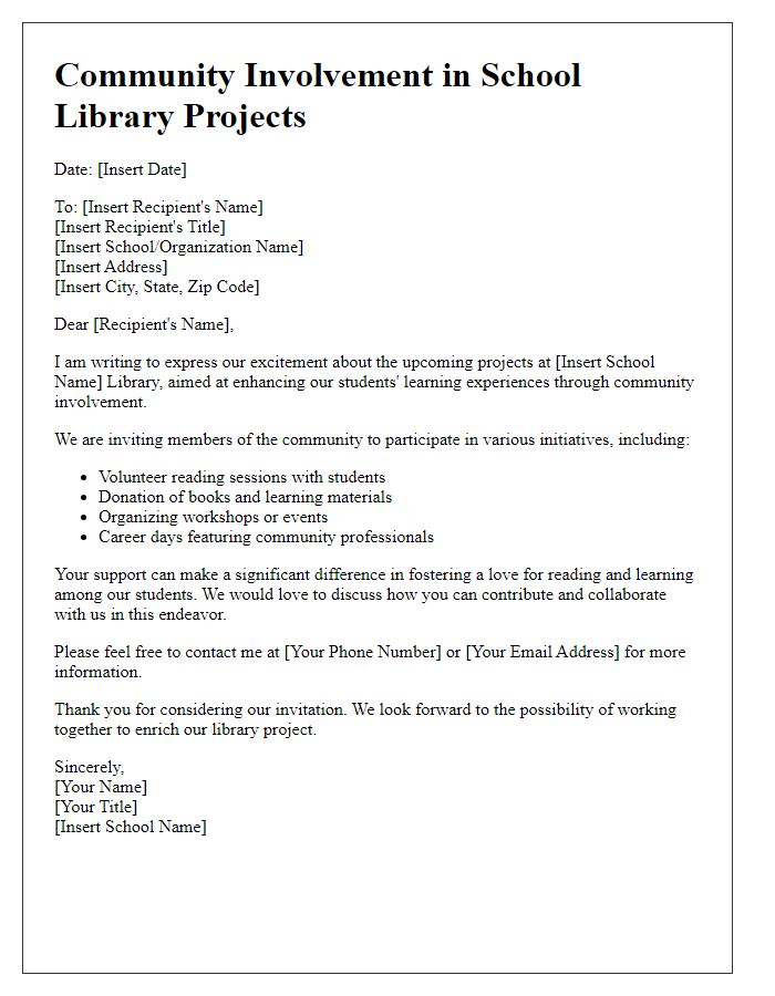 Letter template of community involvement in school library projects