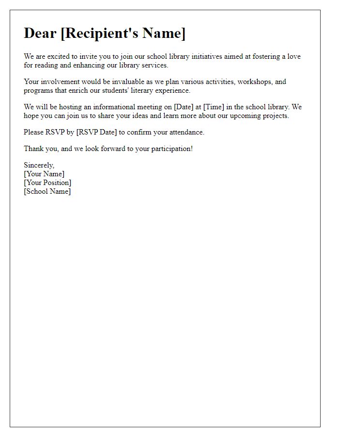 Letter template of invitation to join school library initiatives