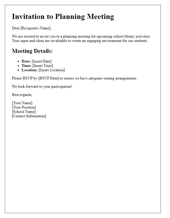 Letter template of planning meeting for school library activities