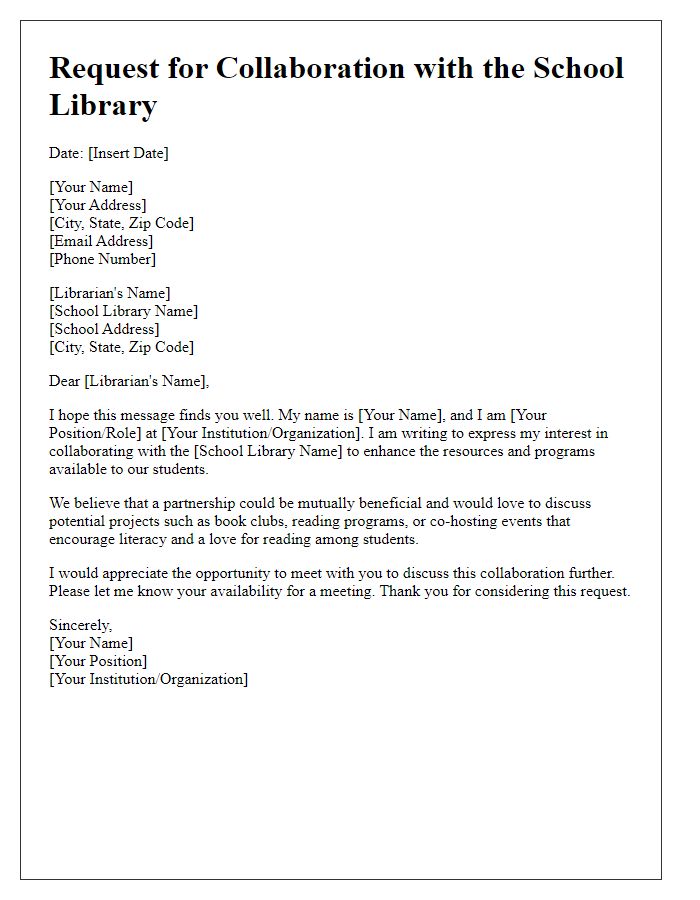 Letter template of request for collaboration with the school library