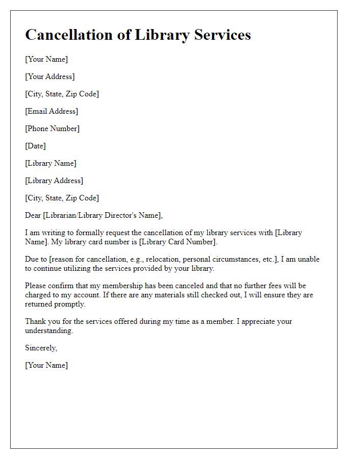 Letter template of cancellation for library services