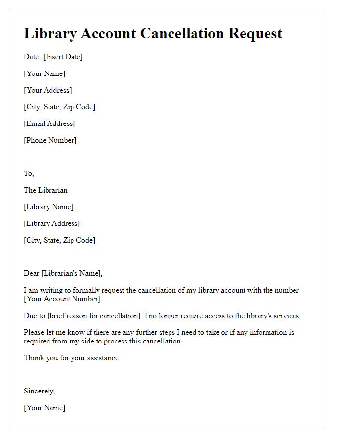 Letter template of library account cancellation