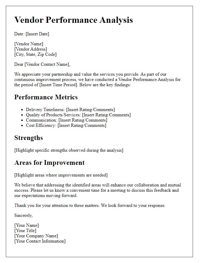 Letter template of Vendor Performance Analysis