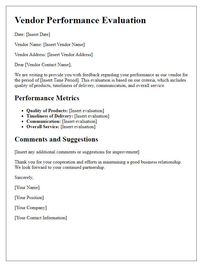 Letter template of Vendor Performance Evaluation