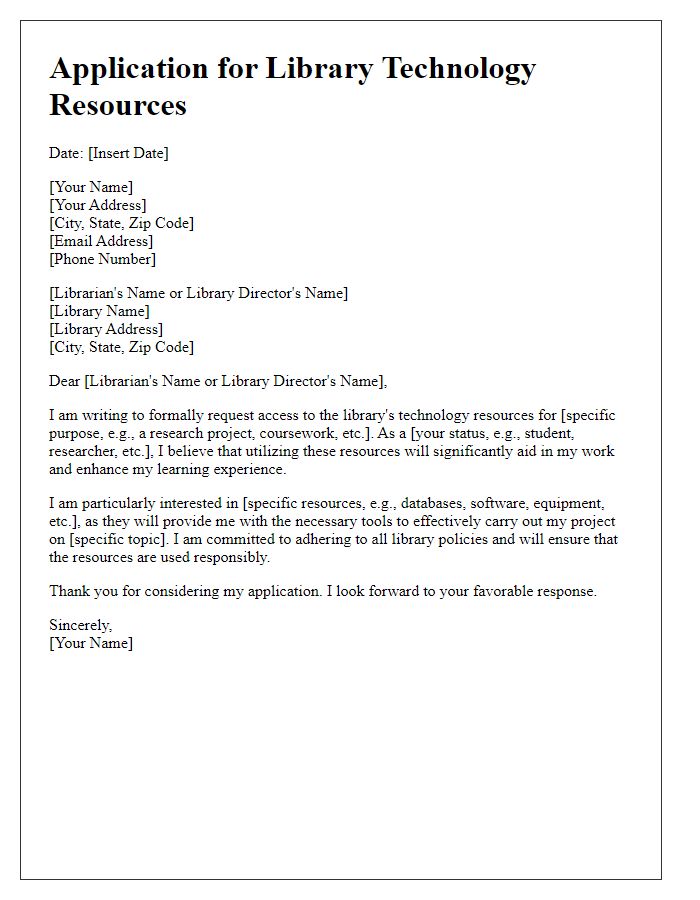 Letter template of application for library technology resources