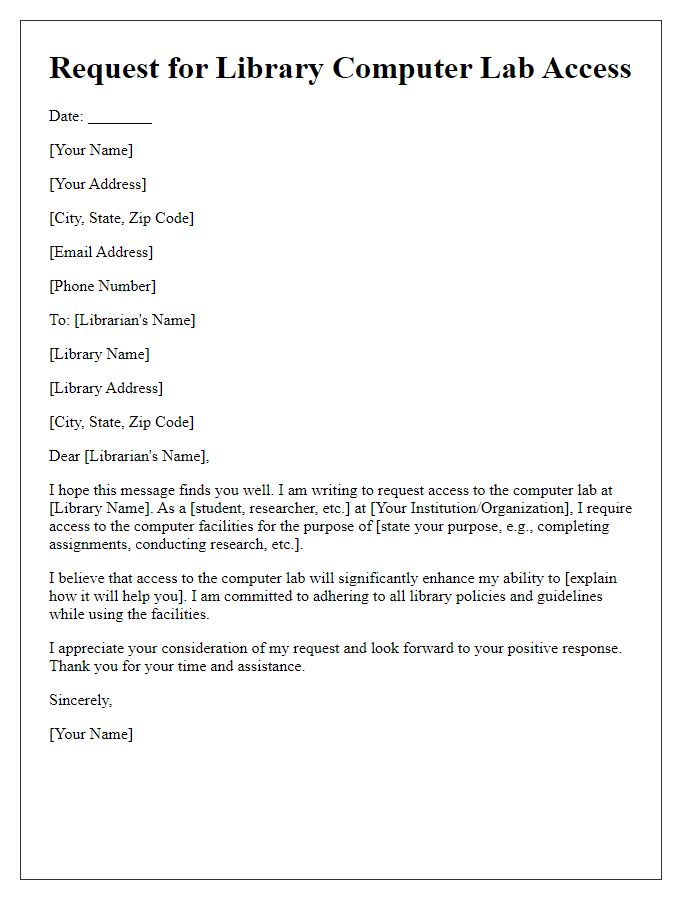 Letter template of request for library computer lab access