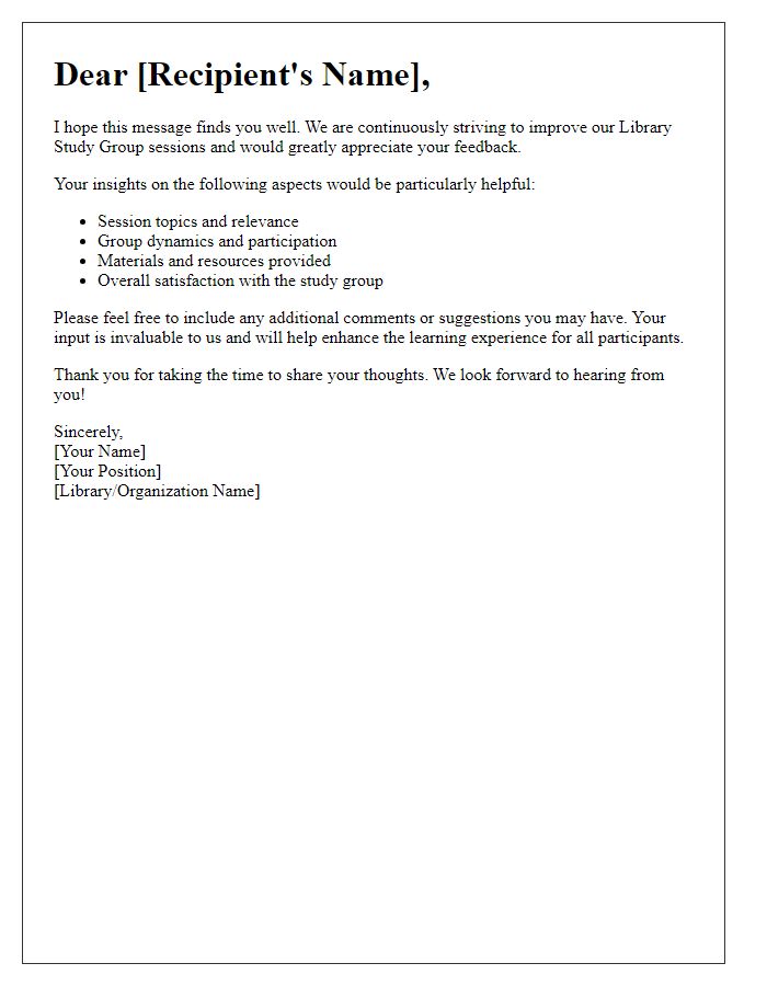 Letter template of feedback request for library study group improvement