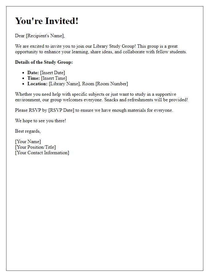 Letter template of invitation to join a library study group