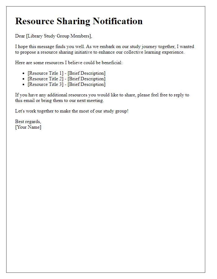 Letter template of resource sharing for library study group members