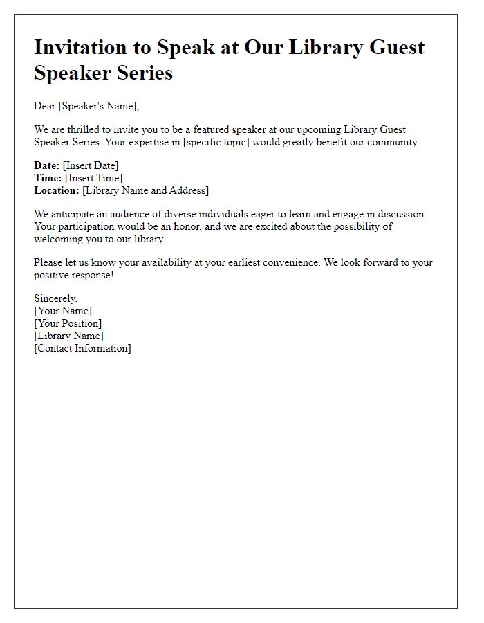 Letter template of invitation for library guest speaker series