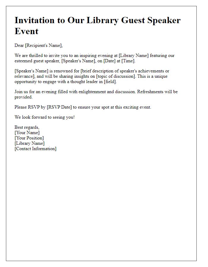 Letter template of promotional invitation for library guest speaker event