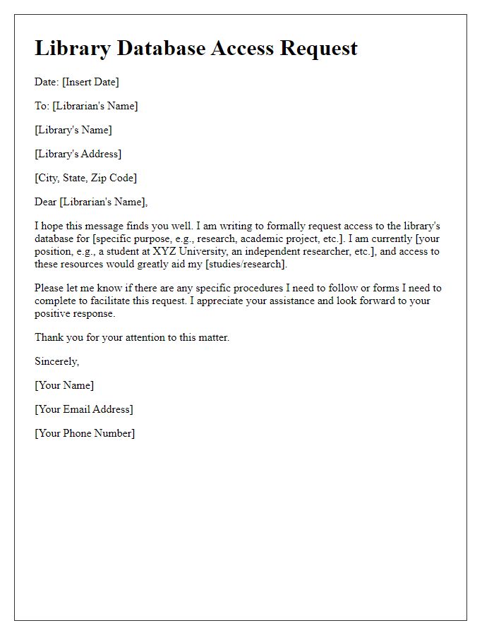 Letter template of library database access request