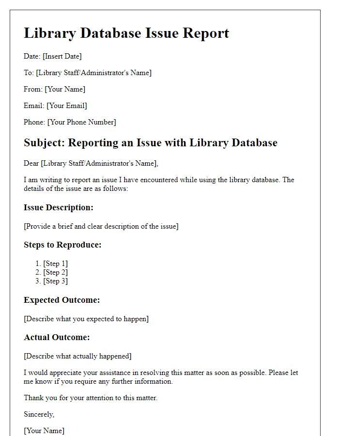 Letter template of library database issue reporting