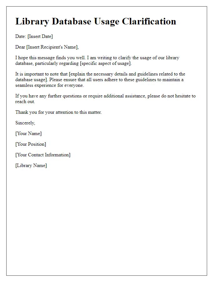 Letter template of library database usage clarification