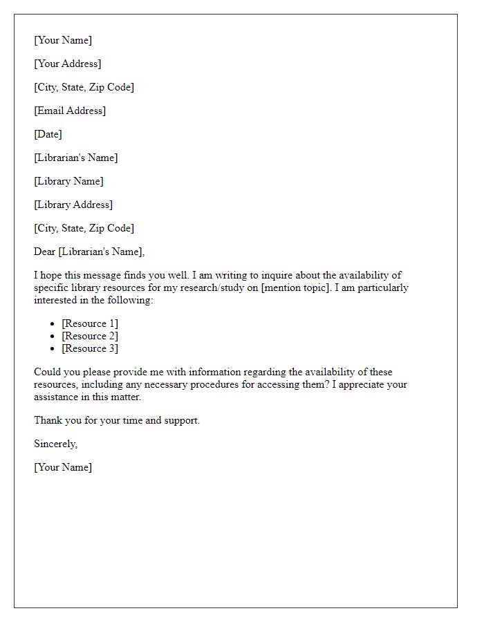 Letter template of library resources availability inquiry