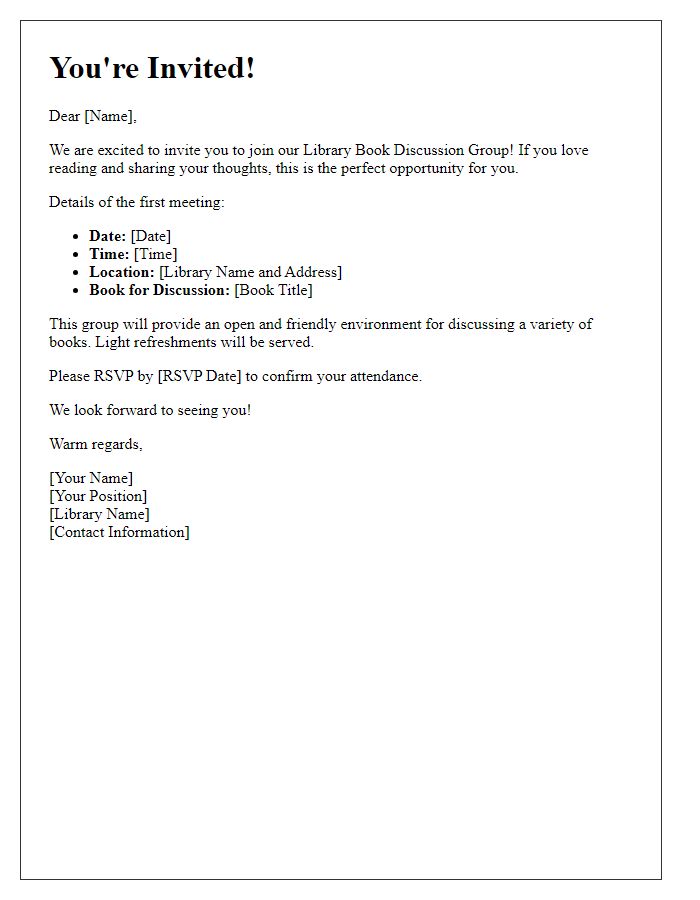 Letter template of invitation to join a library book discussion group.