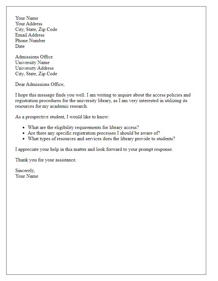 Letter template of inquiry about university library access.