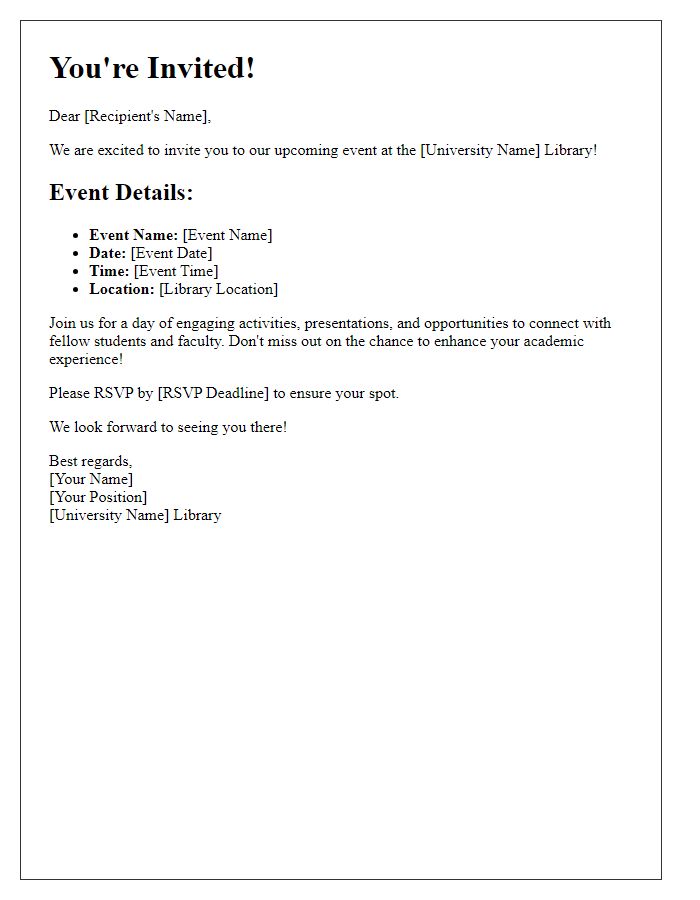 Letter template of invitation to university library events.