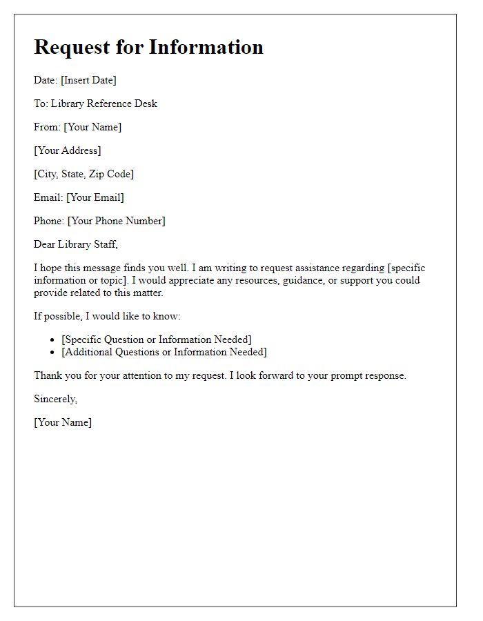 Letter template of request for information at the library reference desk