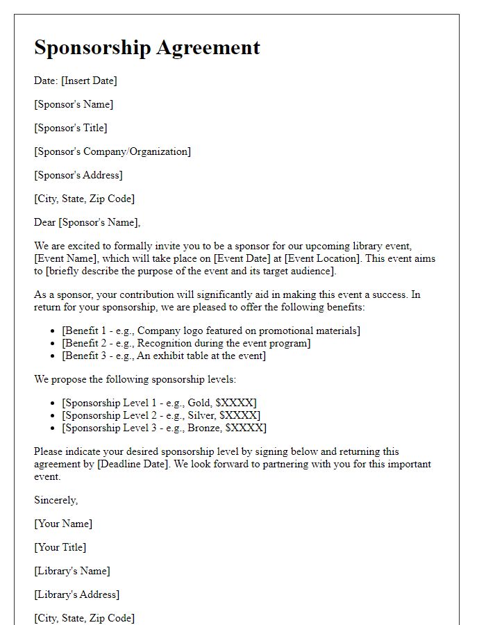 Letter template of sponsorship agreement for library event involvement