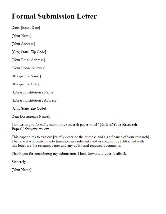 Letter template of formal submission for library research paper