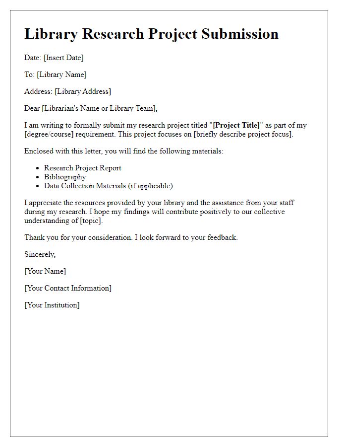 Letter template of library research project submission