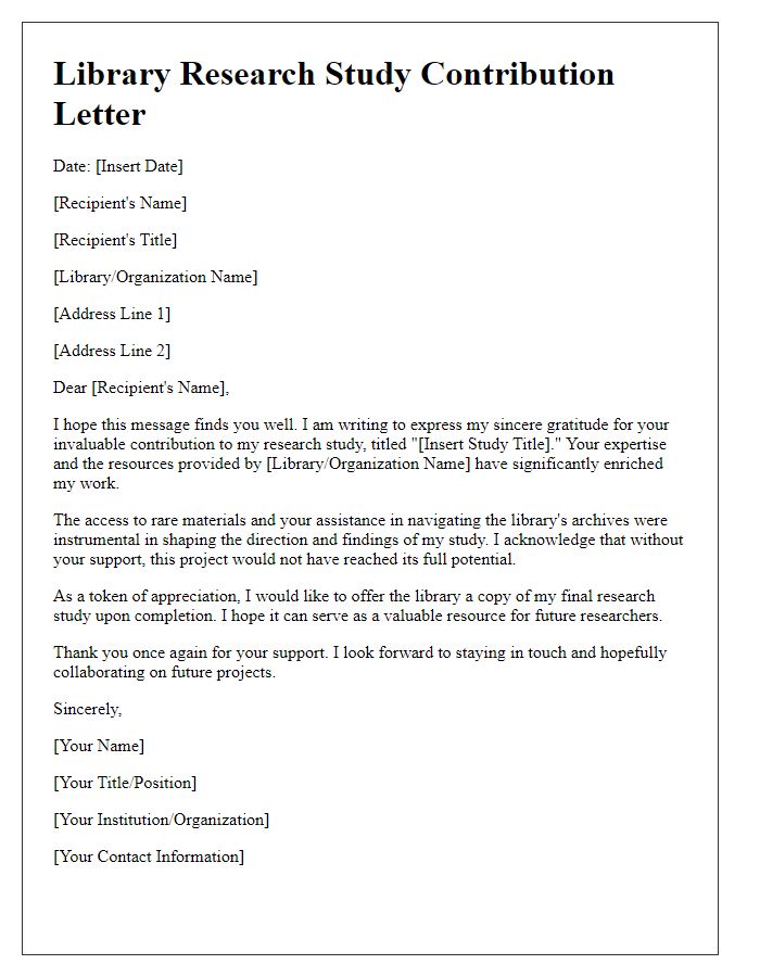 Letter template of library research study contribution