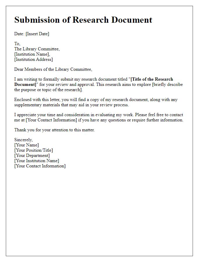 Letter template of research document submission to library committee