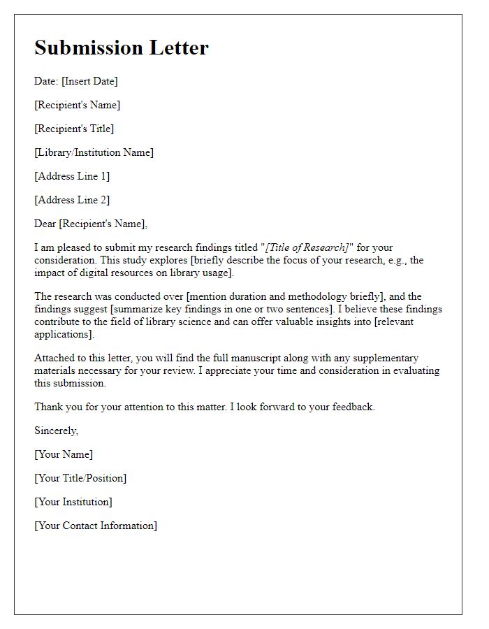 Letter template of submission for library science research findings