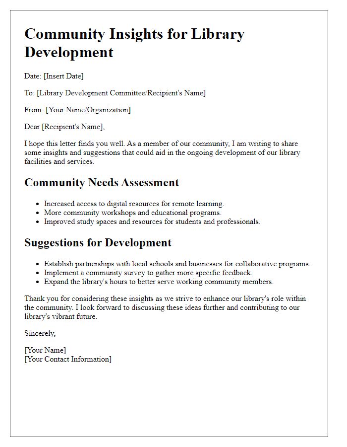 Letter template of community insights for library development