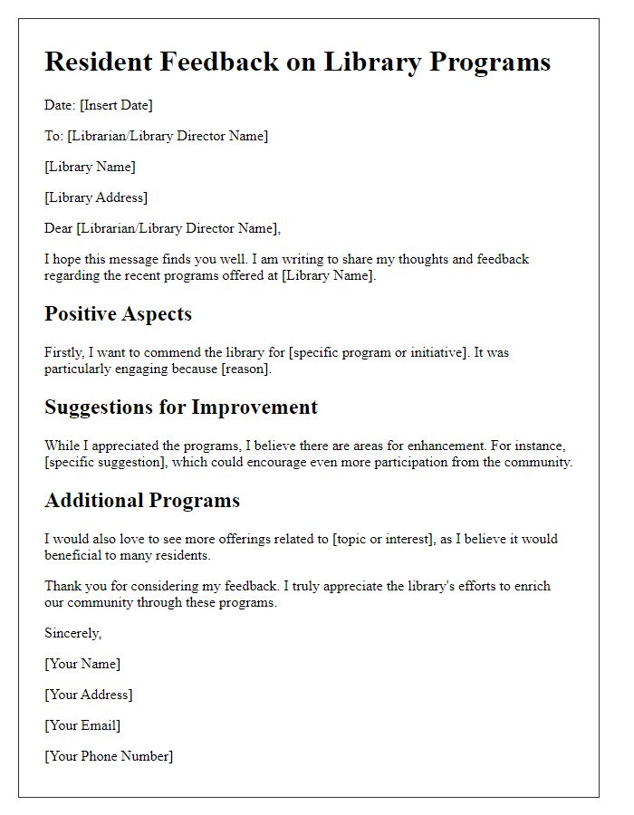 Letter template of resident input on library programs