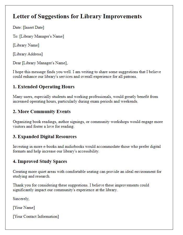 Letter template of user suggestions for library improvements