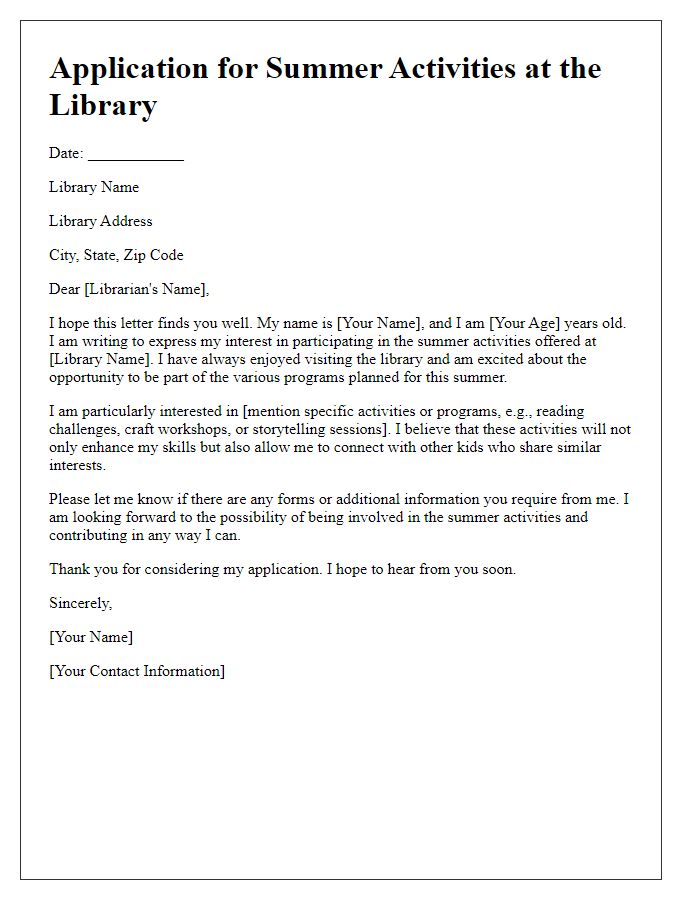 Letter template of application for library summer activities